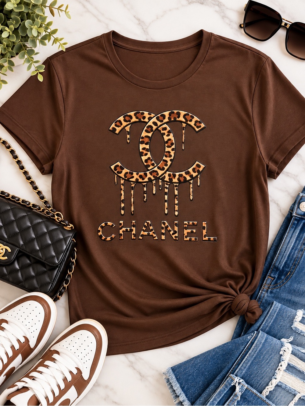 Brown Leopard Logo Short Sleeve Tee